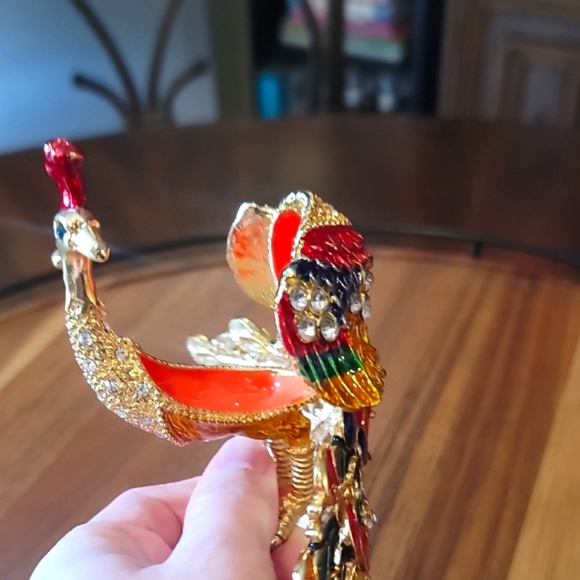 Vintage Rhinestone Colorful Peacock Trinket Box - Picture 6 of 8